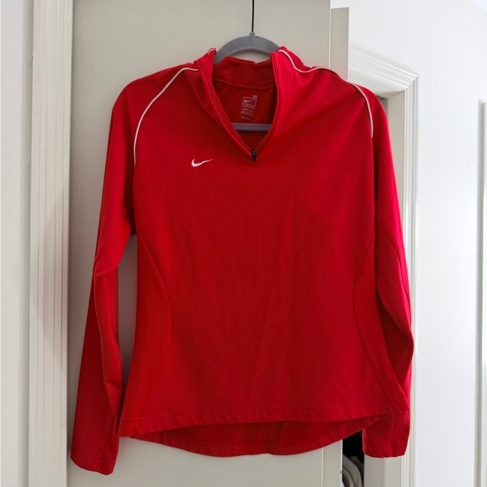 Women’s Nike Red Quarter-Zip Pullover with White Piping